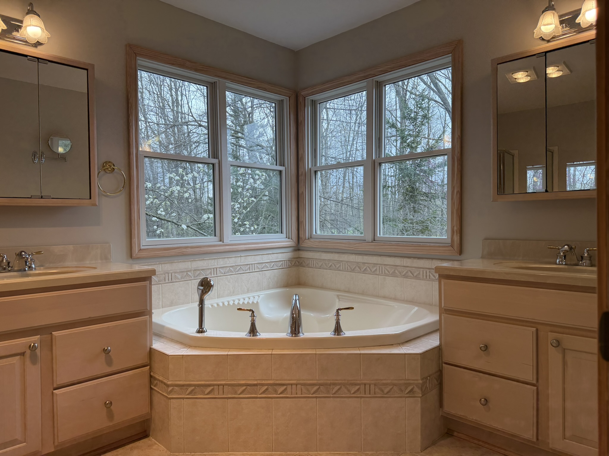 Primary bath — vanity and tub